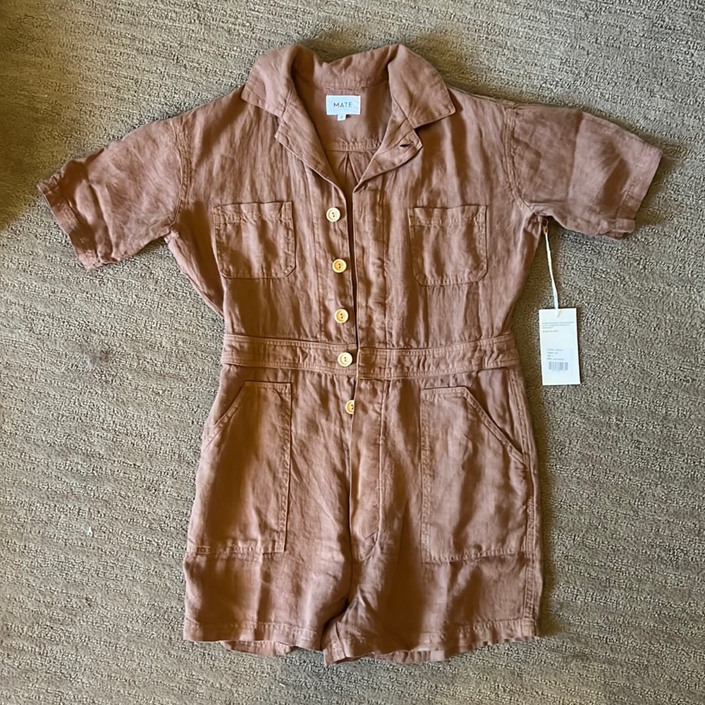 NWT Mate the Label Linen Romper, Size Small, Color: Sedona